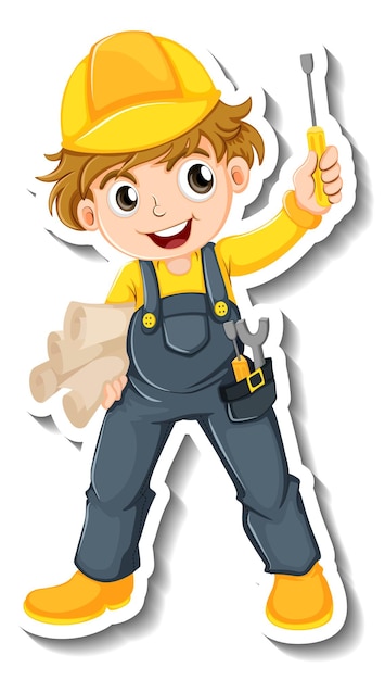 Free Vector sticker design with auto mechanic cartoon character