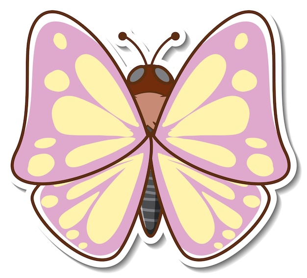 Sticker design with beautiful butterfly isolated