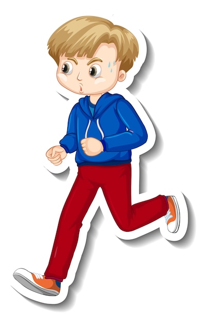 Sticker design with a boy jogging cartoon character