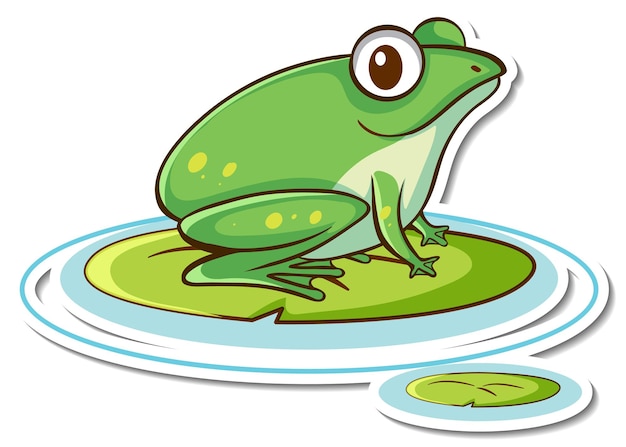 Free vector sticker design with cute green frog isolated