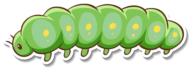 Free vector sticker design with cute green worm isolated