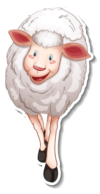 Free vector sticker design with cute sheep cartoon character