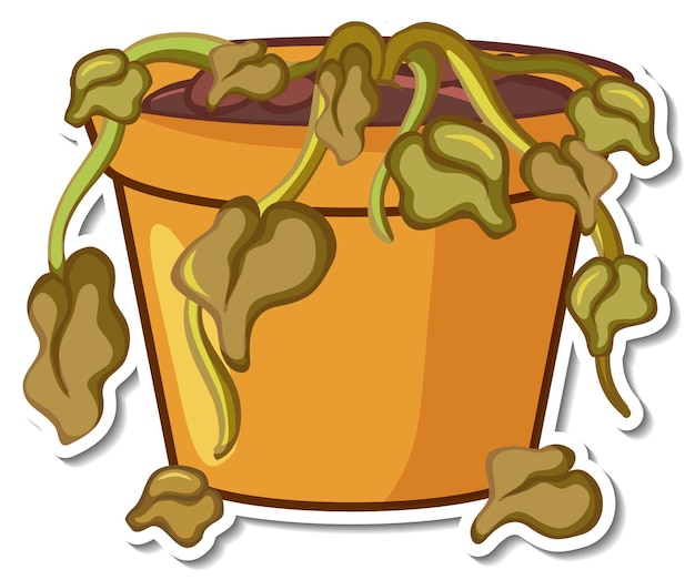 Free Vector sticker design with died plant in a pot isolated