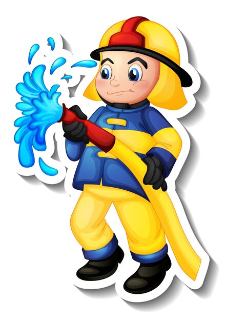 Sticker design with a fireman cartoon character