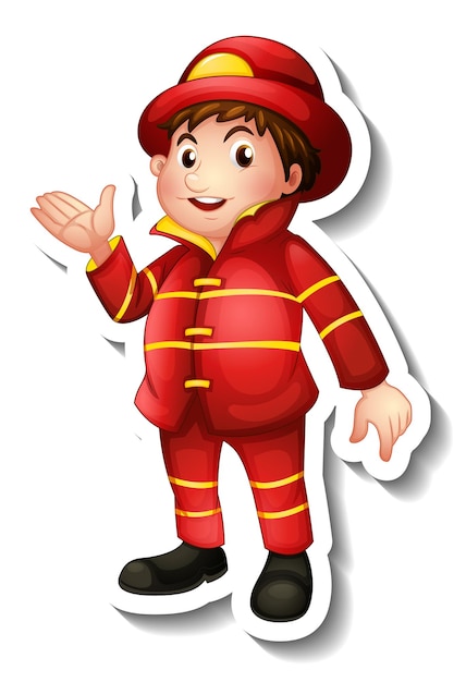 Sticker design with a fireman cartoon character