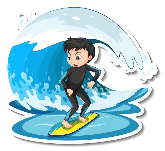 Free Vector sticker design with a girl on surfboard isolated