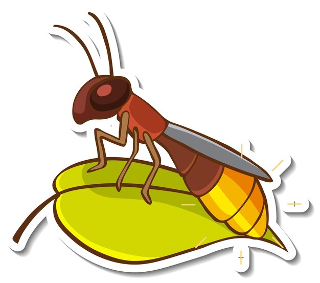 Sticker design with insect on a leaf isolated