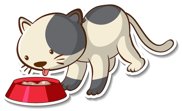 Sticker design with little cat eating isolated