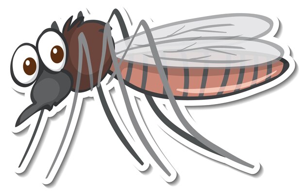 Sticker design with a mosquito cartoon character isolated