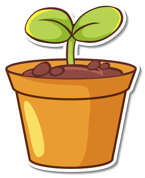 Free Vector sticker design with seedling plant in a pot isolated