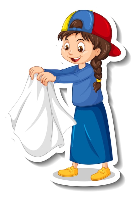 Sticker a girl drying cloth cartoon character