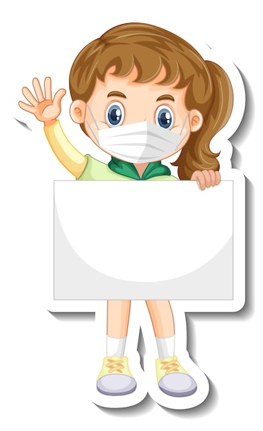 Sticker girl holding empty board in cartoon style