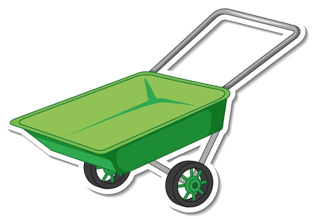 Sticker green wheelbarrow on white background