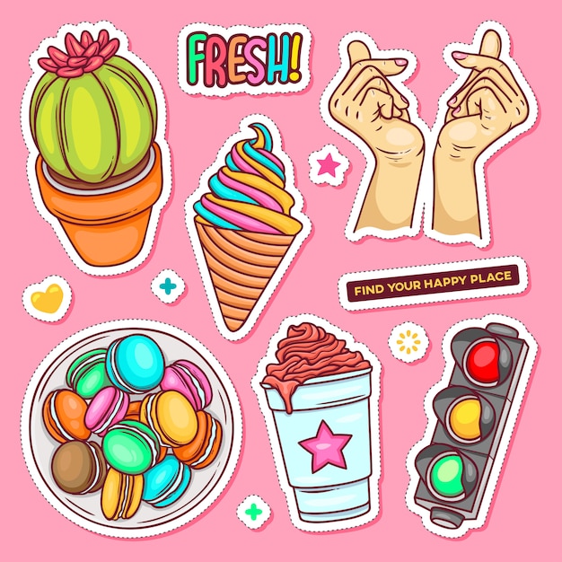 Free Vector sticker  hand drawn doodle coloring vector