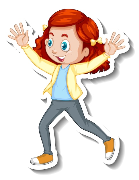 Sticker happy girl cartoon character