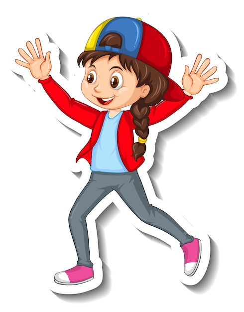 Sticker happy girl cartoon character