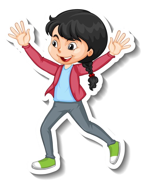 Sticker happy girl cartoon character