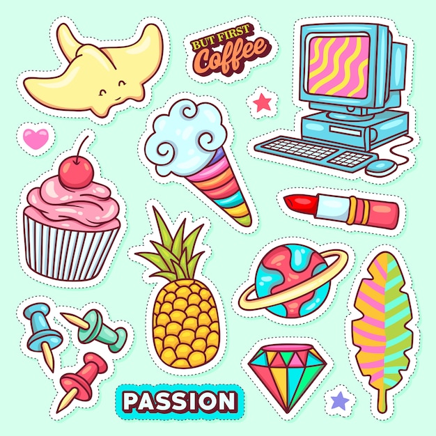 Sticker Icons Hand Drawn Doodle  