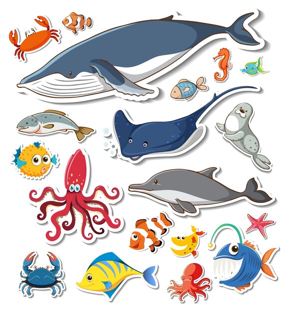 Sticker pack of different sea animals