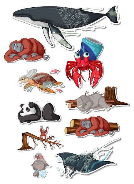 Free Vector sticker pack of different sea animals