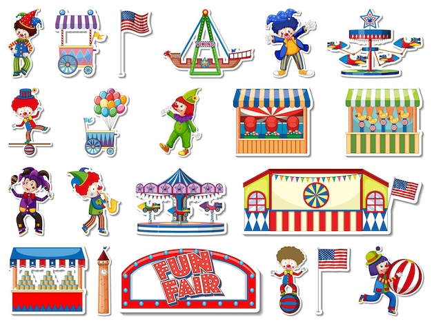 Free Vector sticker set of amusement park and fun fair objects