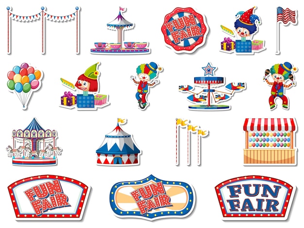 Free Vector sticker set of amusement park and fun fair objects