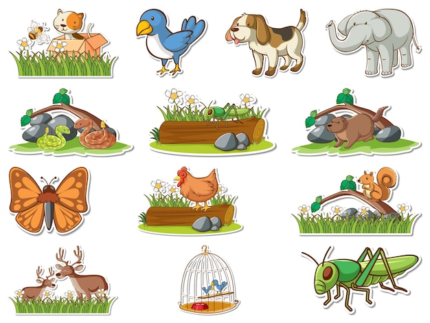 Sticker set of cartoon wild animals