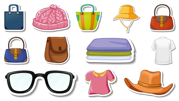 Free Vector sticker set of clothes and accessories