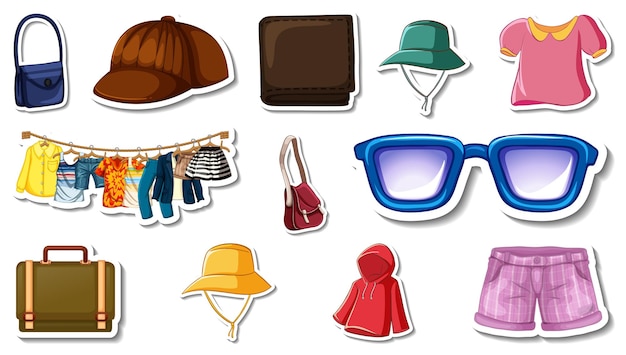 Free Vector sticker set of clothes and accessories