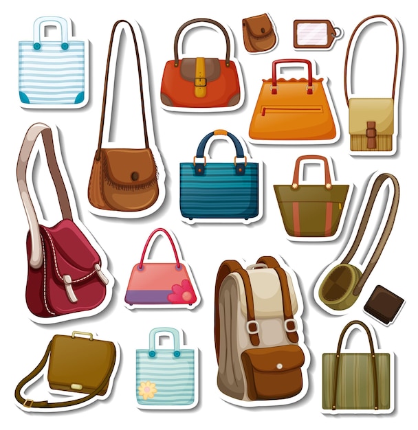 Free Vector sticker set of different bags and accessories