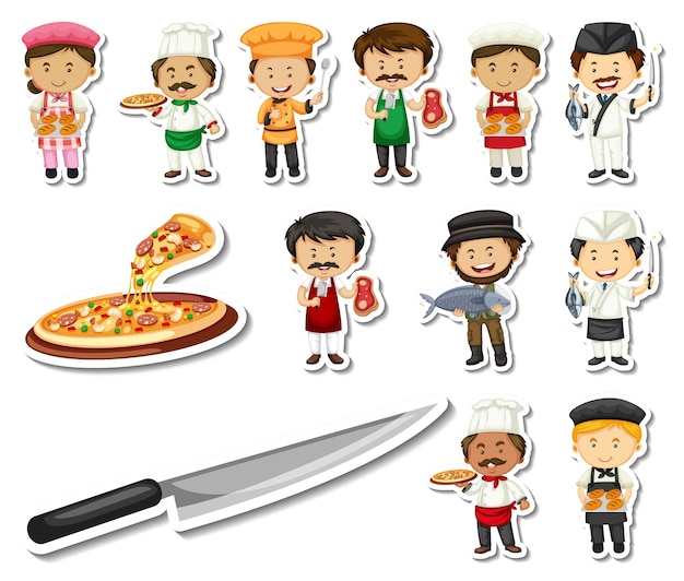 Sticker set of different professions cartoon characters