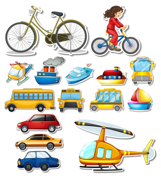 Free Vector sticker set of different vehicles