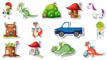 Free vector sticker set of fantasy fairy tale cartoon characters