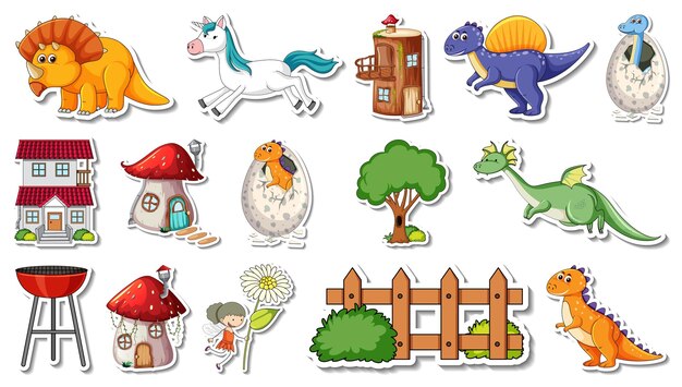 Sticker set of fantasy fairy tale cartoon characters