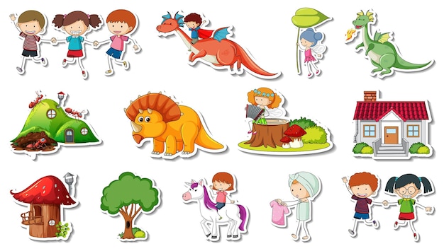 Sticker set of fantasy fairy tale cartoon characters