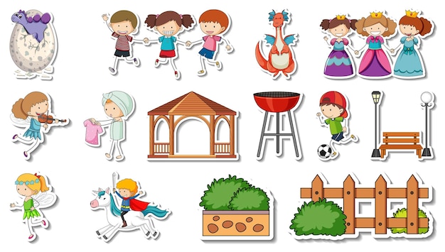 Sticker set of fantasy fairy tale cartoon characters