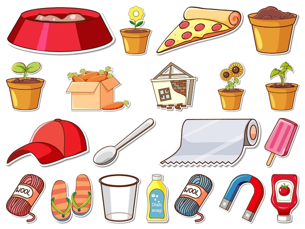 Free vector sticker set of mixed daily objects