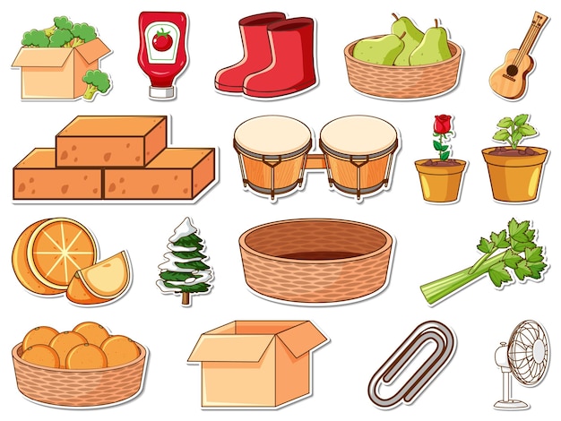 Sticker set of mixed daily objects