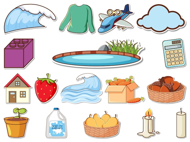 Free vector sticker set of mixed daily objects