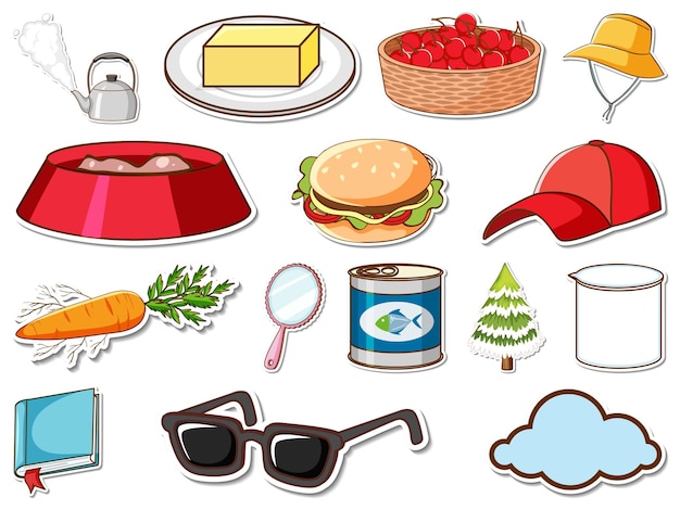 Free Vector sticker set of mixed daily objects