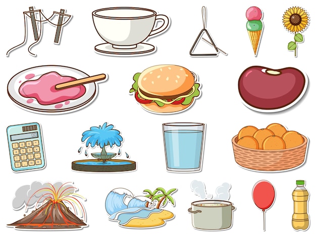 Free vector sticker set of mixed daily objects