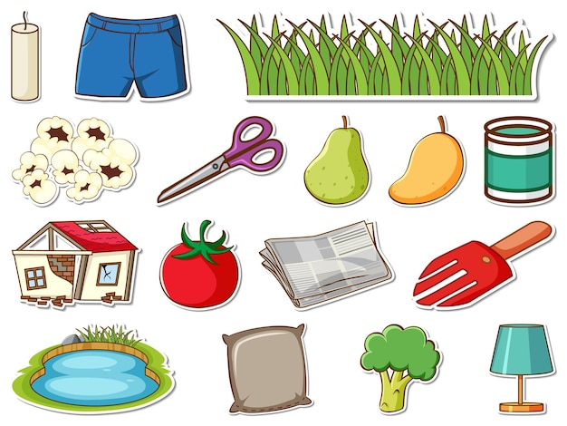 Free Vector sticker set of mixed daily objects