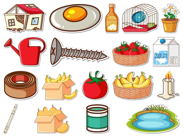 Sticker set of mixed daily objects