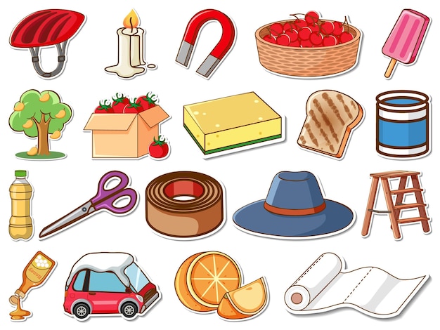 Free Vector sticker set of mixed daily objects