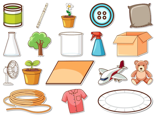 Free Vector sticker set of mixed daily objects