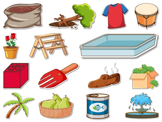 Sticker set of mixed daily objects