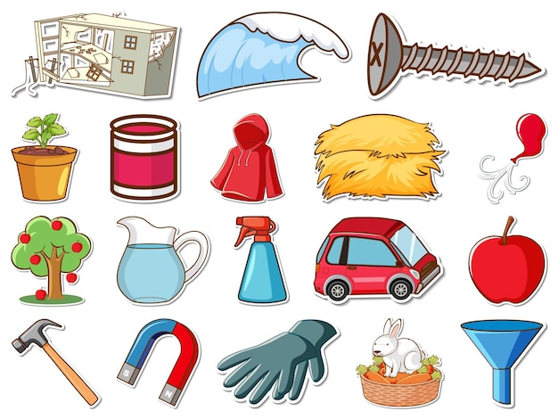 Free vector sticker set of mixed daily objects