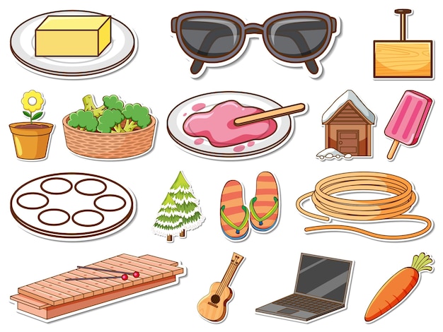 Free vector sticker set of mixed daily objects