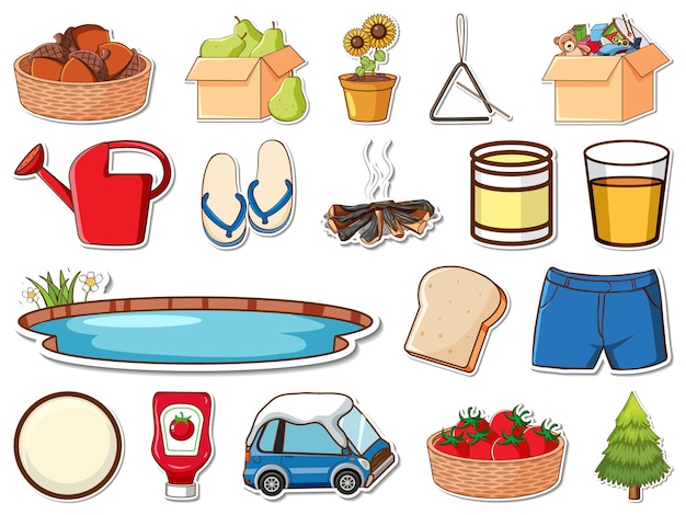 Free vector sticker set of mixed daily objects