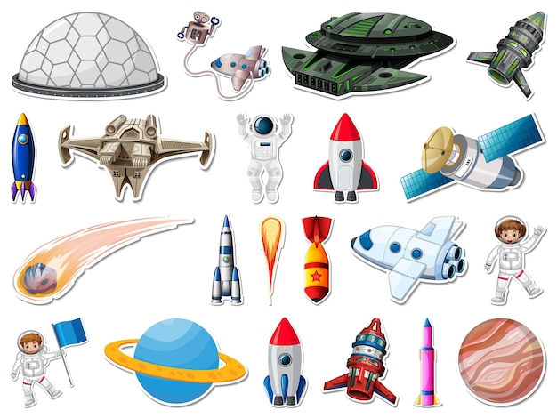 Sticker set of outer space objects and astronauts